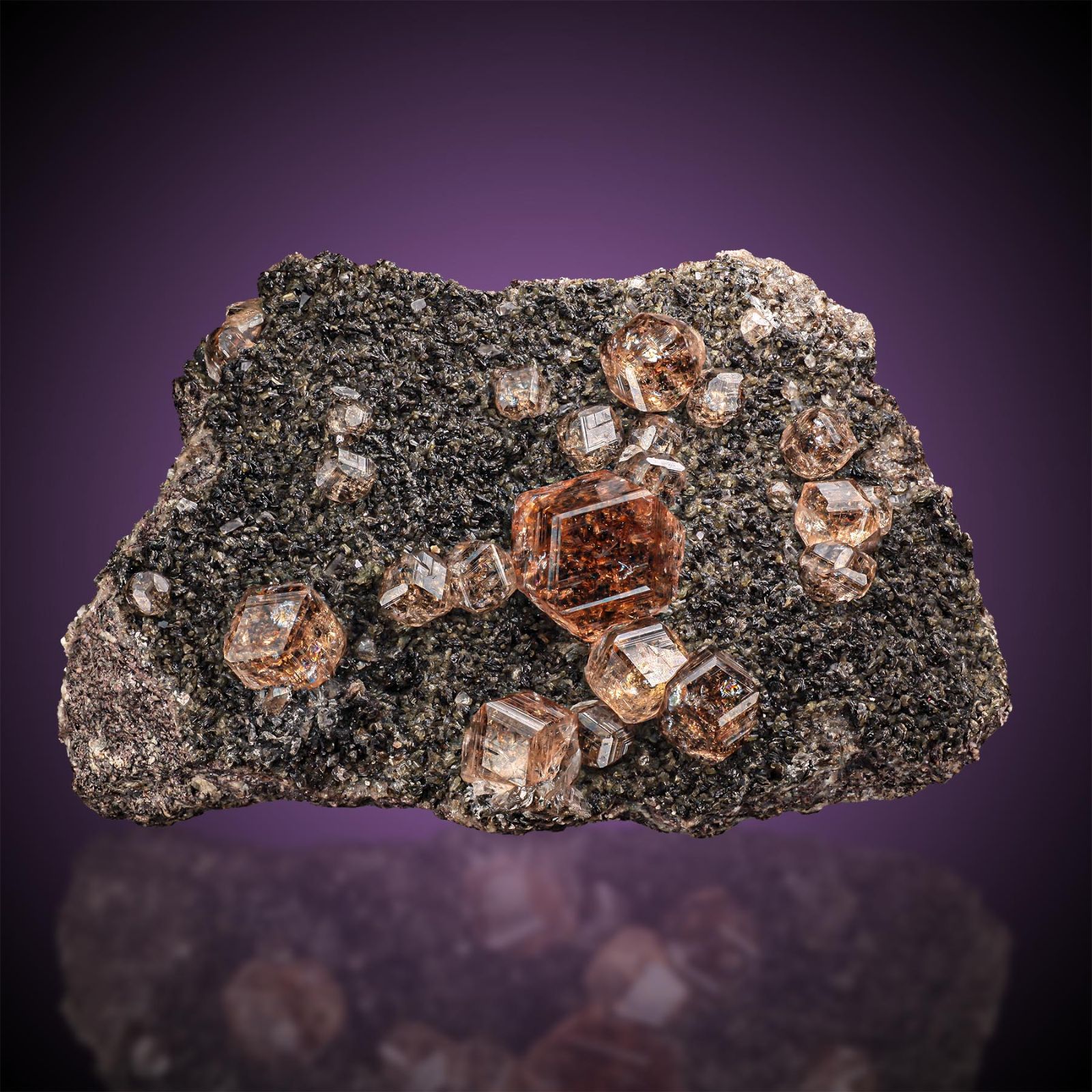 Hessonite Garnet - Gemmy Peach on Dark Matrix - Jeffrey Mine